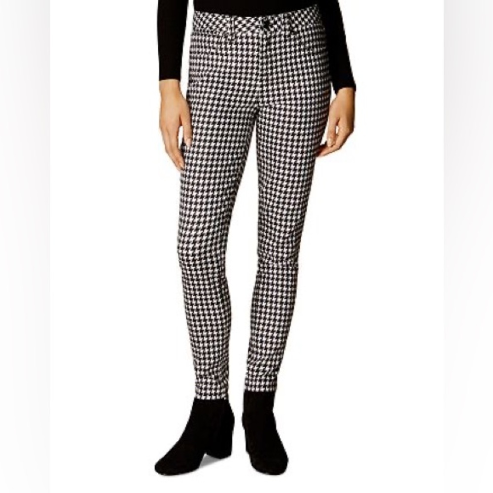 NWT Karen Millen Black and White Houndstooth Patterned Skinny Jeans
